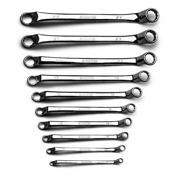 75-Degree Deep Offset Double Box End Wrench Set, Metric, 10-Piece